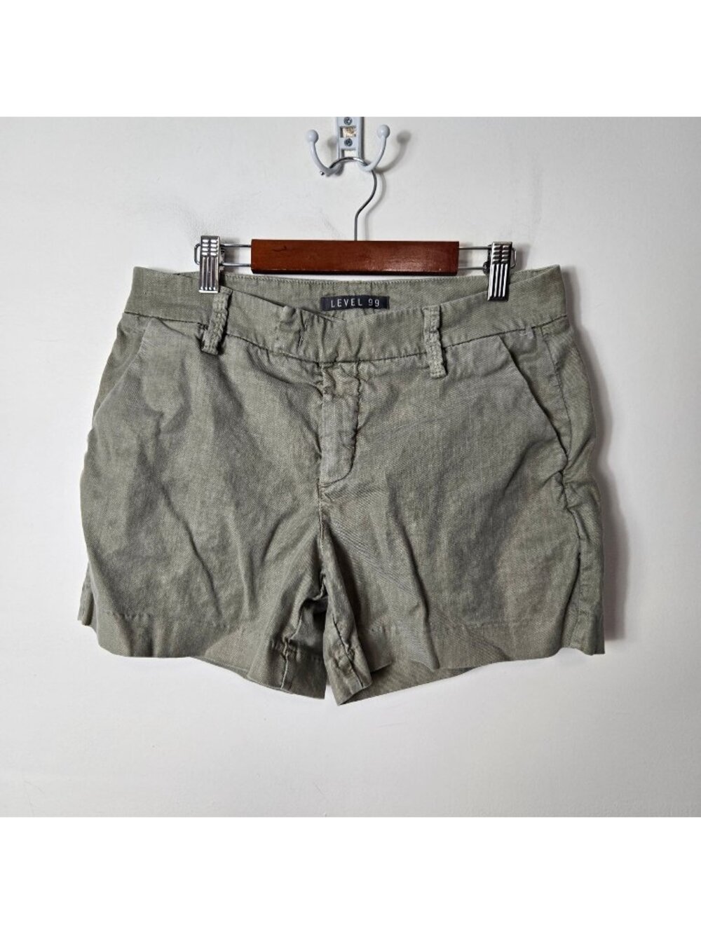 Level 99 Size 27 Linen Blend Rosse Shorts Size 27 Mid-Rise Chino Olive Gray